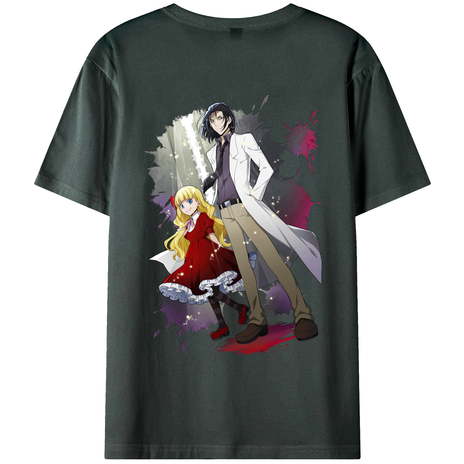 （画像用） 文豪ストレイドッグス Bungo Stray Dogs 綿100％ メンズ半袖Tシャツ（バックプリント） 通気性